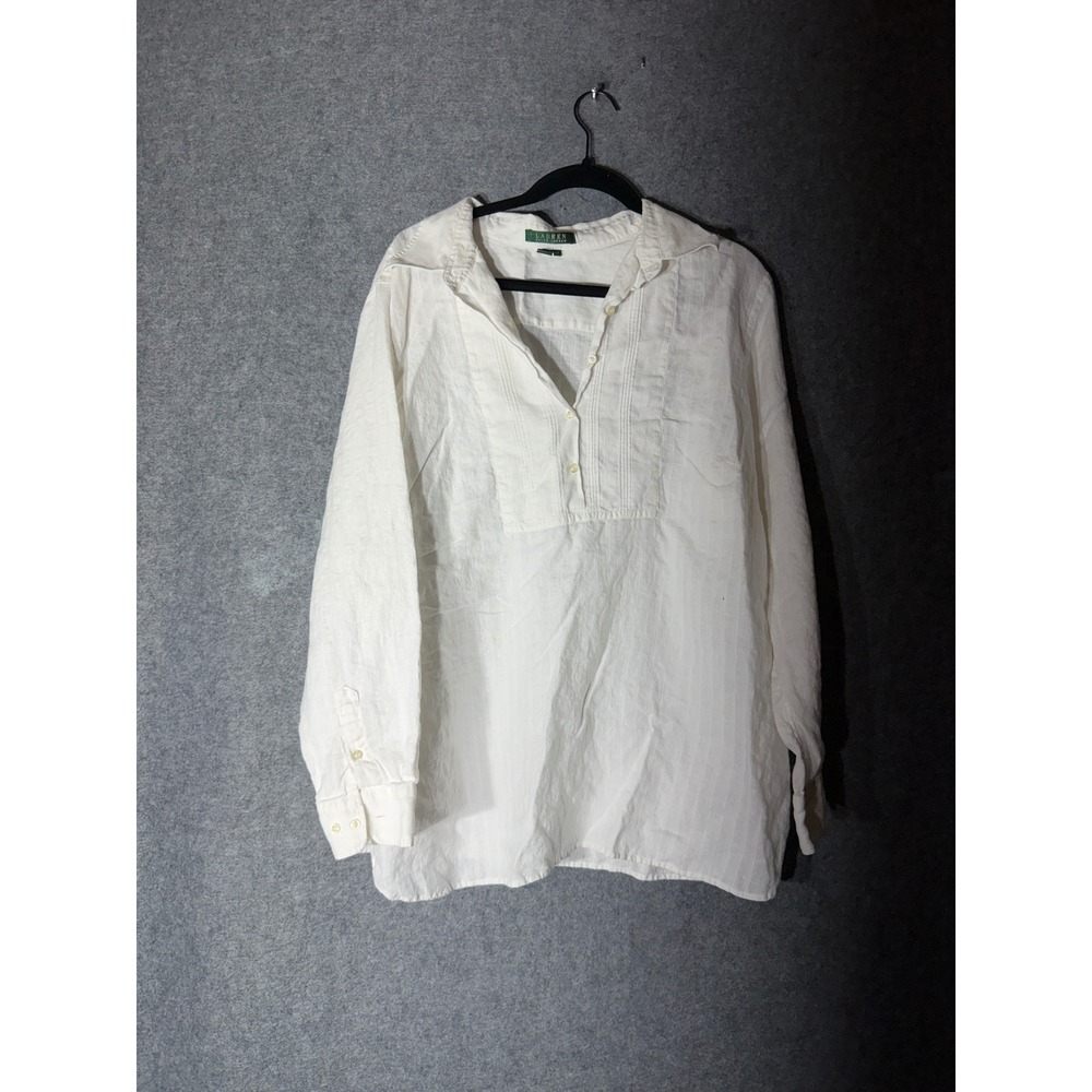 Lauren Ralph Lauren White Linen Cotton Blend Tunic Popover Shirt Plus Size 2X - Picture 2 of 7